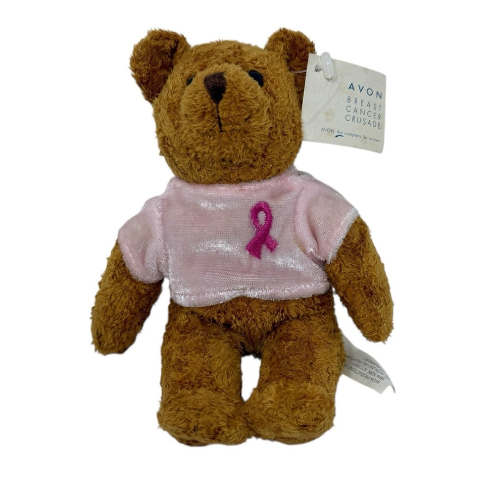 VTG‎ Avon Breast Cancer Crusade Teddy Bear Bean Bag Plush Toy 6" Pink Shirt 2001